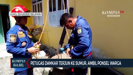 Petugas Damkar Terjun Ke Sumur Ambil Ponsel Warga