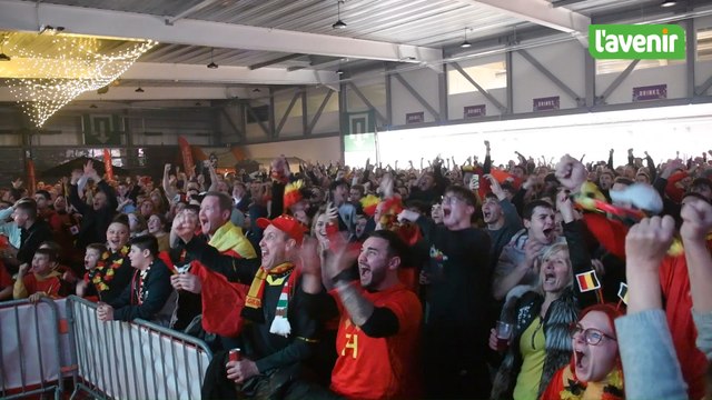 Temploux: les supporters fêtent l'arrêt de Thibaut Courtois face au Canada