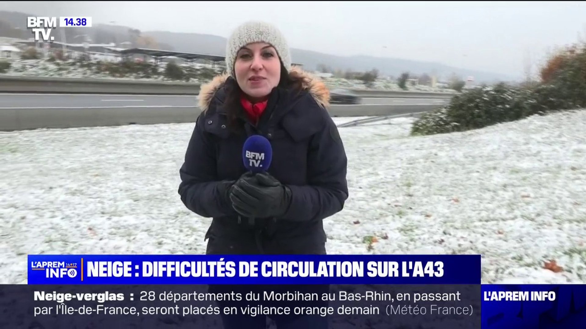 Dans l'Isère, la neige a provoqué des difficultés de circulation sur l'A43  - Vidéo Dailymotion