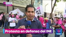 Senadora Xóchitl Gálvez encabeza protesta en defensa del INE