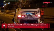 Alkollü sürücü takla atan otomobilden yara almadan kurtuldu