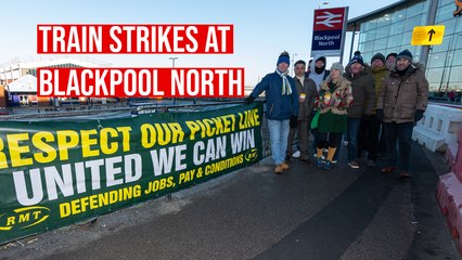 Strikers brave freezing temperatures at Blackpool North railway station