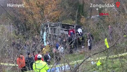 Zonguldak'ta öğrencileri taşıyan servis ormanlık alana yuvarlandı