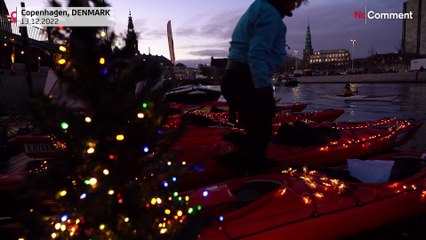 Watch: Colourful kayakers light up Copenhagen canals for parade
