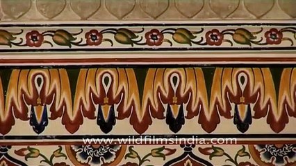 Magnificent Rajput - Mughal era mosaic paintings at Samode Palace, Jaipur