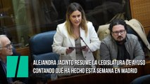 Alejandra Jacinto resume la legislatura de Ayuso contando qué ha hecho esta semana en Madrid