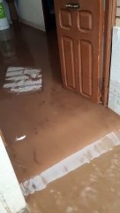 El agua del arroyo Rivera de la Troya entró por la parte trasera de las viviendas y salió con fuerza por la puerta principal