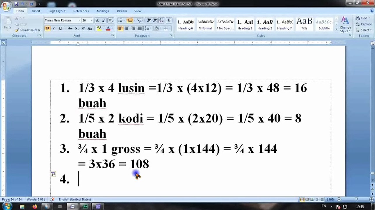 Perkalian Pecahan dalam Rim
