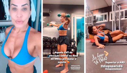 Scheila Carvalho exibe barriga trincada em dia de treino