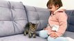 Cute Baby Meets New Baby Kitten for the  First Time!