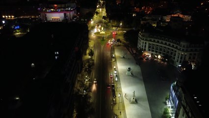 Universitatii Square at Night, Bucharest, Drone 4K Video