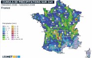 Le cumul de précipitations en 24 h sur la France en 2022