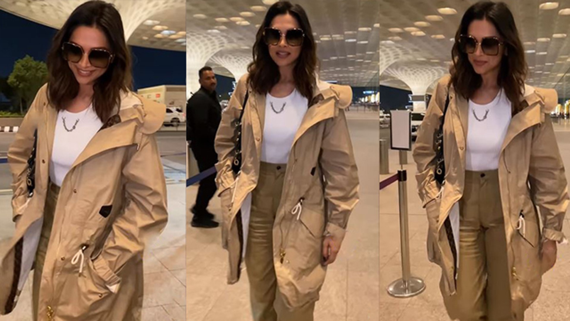 Deepika Padukone teams her beige coat and baggy pants with a Louis