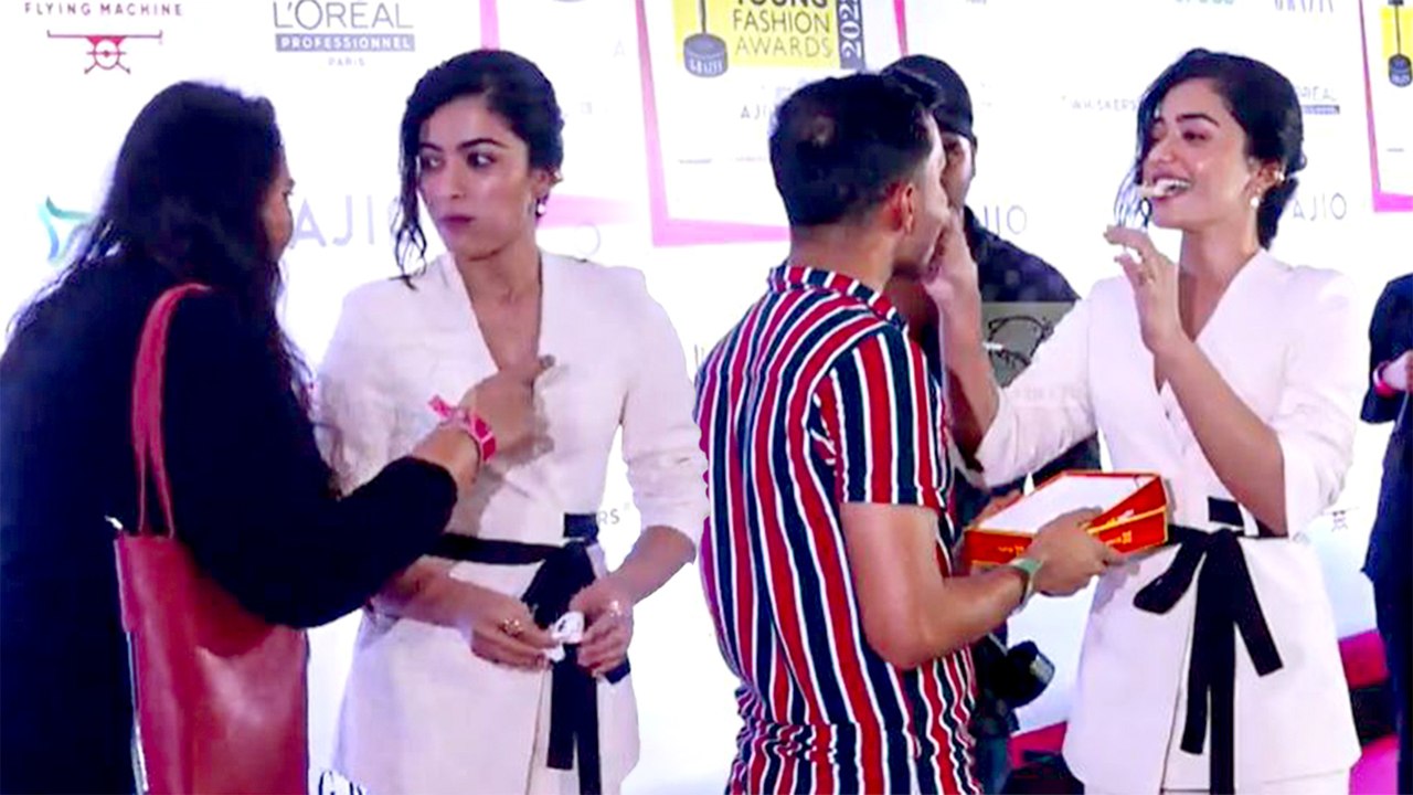 Cute Video! Rashmika Mandanna Eating Sweets At Red Carpet