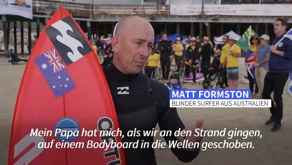 Blinder Surfer auf der Jagd nach großen Wellen