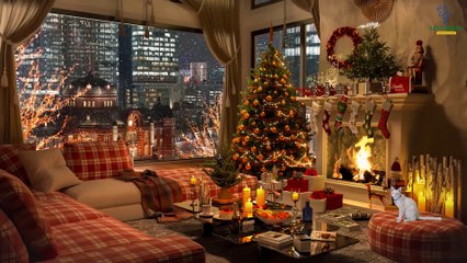 Relaxing Christmas Music with Crackling Fireplace • Cozy Christmas Ambience || Christmas Tree • Cat