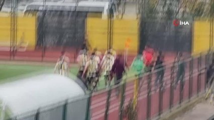 Tribünden sahaya inip golü vermeyen hakeme saldırdı