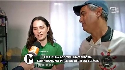 Pai e filha acompanham o dérbi juntos na Arena Corinthians