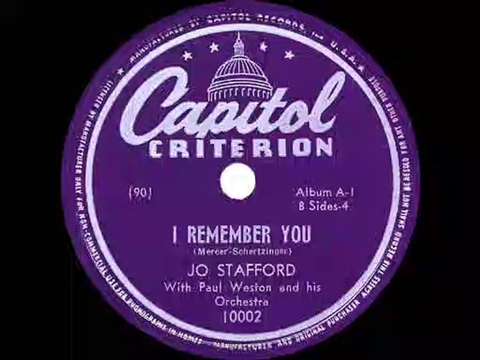 1943 Jo Stafford I Remember You Video Dailymotion