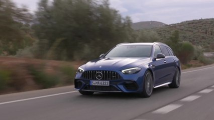 Mercedes-AMG C 63 S E PERFORMANCE Estate in Spectral blue Driving Video
