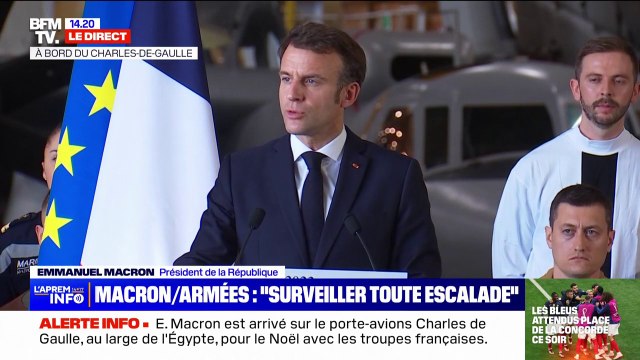 Vous êtes des Français extraordinaires : Emmanuel Macron rend visite aux militaires du porte-avions Charles-de-Gaulle pour les fêtes
