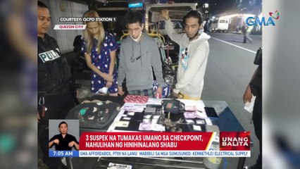 3 suspek na tumakas umano sa checkpoint, nahulihan ng hinihinalang shabu | UB