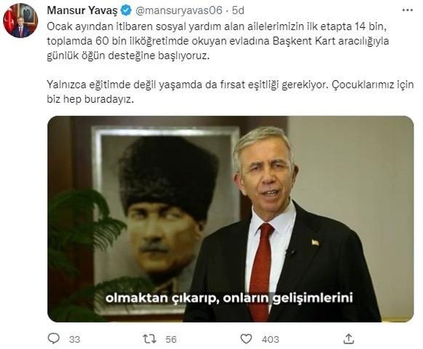 Mansur Yavaş: Ankara'da Başkent Kart'la Kantin Alışverişi Dönemini Başlatıyoruz