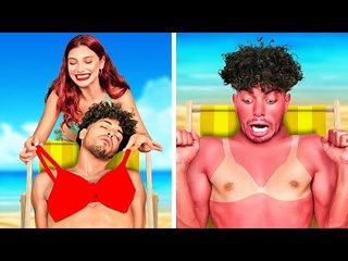 Fille RICHE VS garçon FAUCHÉ à la plage - Survivre sur une île déserte | Chamailleries par La La L'R