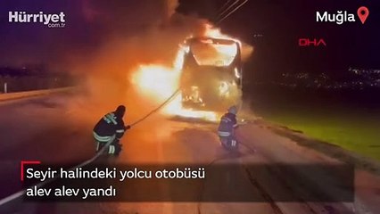 Seyir halindeki yolcu otobüsü alev alev yandı; o anlar kamerada