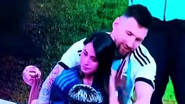 Messi's wife Antonela Roccuzzo is seen wiping her tears of joy
