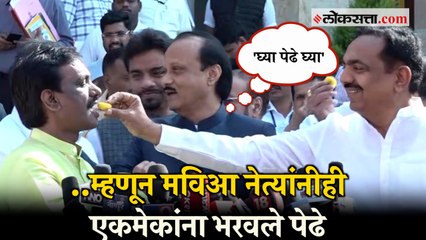 भाजप-शिंदे गटातील नेत्यांनंतर आता मविआ नेत्यांनीही वाटले पेढे;  पेढेवाटपाचा Video Viral