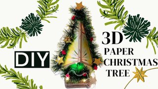 DIY 3D Paper Christmas Tree | How to Make Xmas Decorations at Home | Lokta Paper Lampshade Tutorial | Glass Bottle Lamp Lights | Waste to Best Craft Ideas