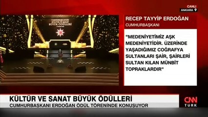 Cumhurbaşkanı Erdoğan Kültür ve Sanat Büyük Ödülleri töreninde konuştu
