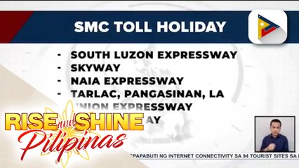 Toll sa ilang expressway, libre sa darating na bisperas ng Pasko at Bagong Taon