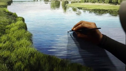 Painting a Beautiful River Side Landscape With Acrylics