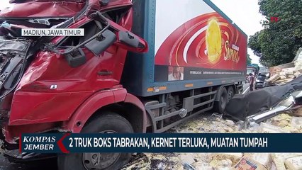 Download Video: 2 Truk Boks Tabrakan, Kernet Terluka dan Muatan Tumpah