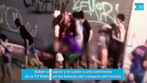 Roban un cajero y lo suben a una camioneta de la TV Púbica en los festejos del campeón del mundo