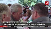Rubén Rocha, gobernador de Sinaloa, inaugura carretera Caitime - El Progreso