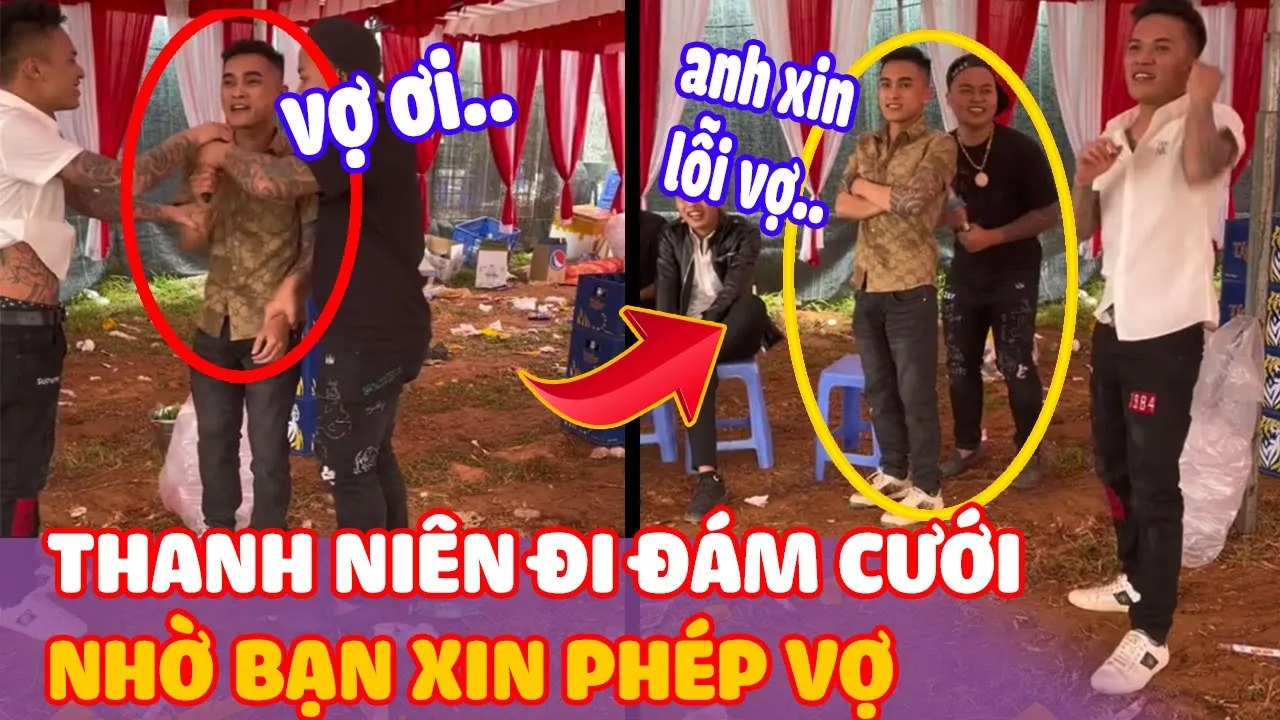 Đi ăn cưới, thanh niên xăm trổ "NHỜ BẠN" xin phép vợ, "HẾT NHẠC" mới chịu về