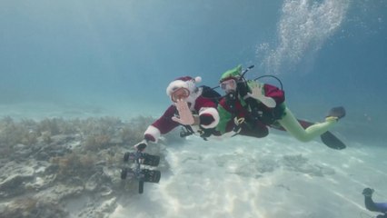 Santa Claus Dives Among Fish Ahead of Christmas Day