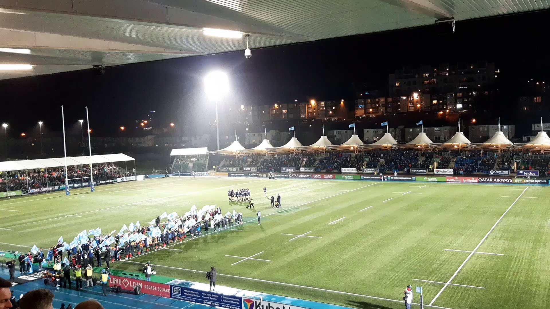 Glasgow Warriors enter the pitch for the 1872 Challenge Cup with Edinburgh 