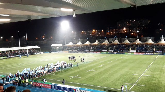 Glasgow Warriors enter the pitch for the 1872 Challenge Cup with Edinburgh