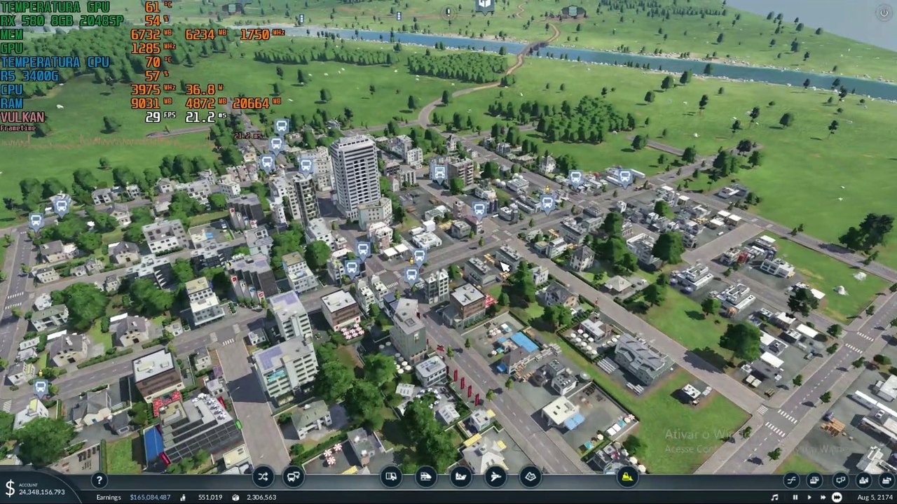 Testando Transport Fever2 Rx 580 8GB 2048SP Ryzen  5 3400G