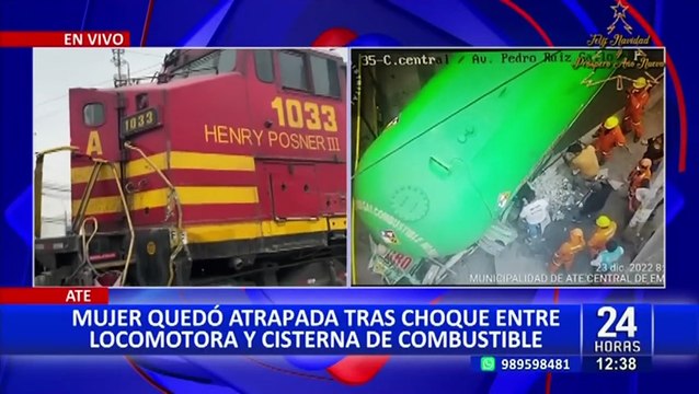 Ate: mujer queda atrapada en accidente entre camión cisterna y una locomotora