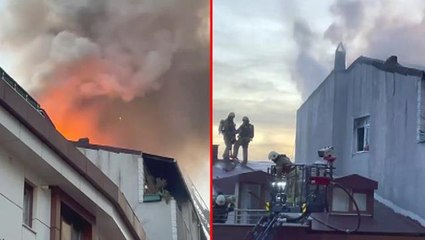 Kağıthane'de 5 katlı binanın çatısı alev alev yandı