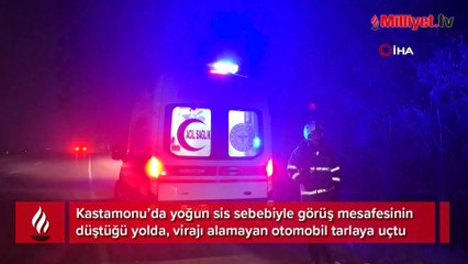 Virajı alamayan otomobil 30 metreden tarlaya uçtu: 2 yaralı