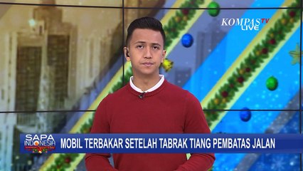 Detik-Detik Mobil Terbakar Setelah Tabrak Tiang Pembatas Jalan