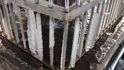 Erzurum'da havalar soğudu, şadırvanlar buz tuttu