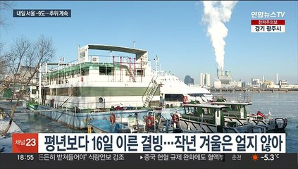 평년보다 16일 빠른 한강 결빙…당분간도 겨울 추위
