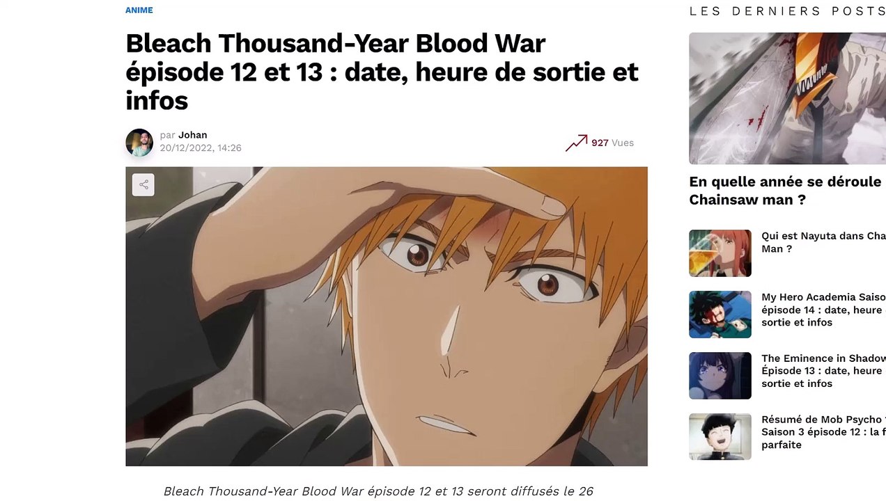 Bleach Thousand-Year Blood War épisode 12 et 13: Parlons en - Date et heure de sortie